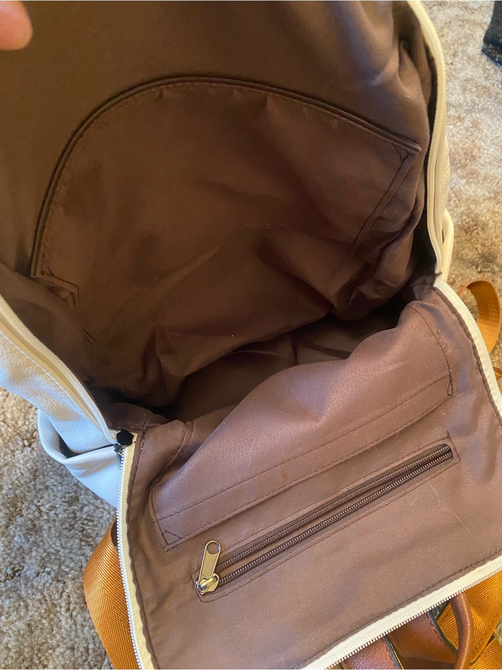 Cream & Tan Leather Backpack with Striped Accent Strap with Wallet 2 Piece - Picture 7 of 8